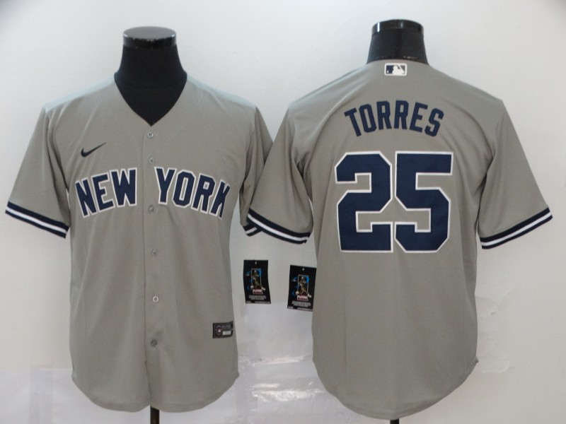 Men New York Yankees 25 Torres Grey Nike Game MLB Jerseys